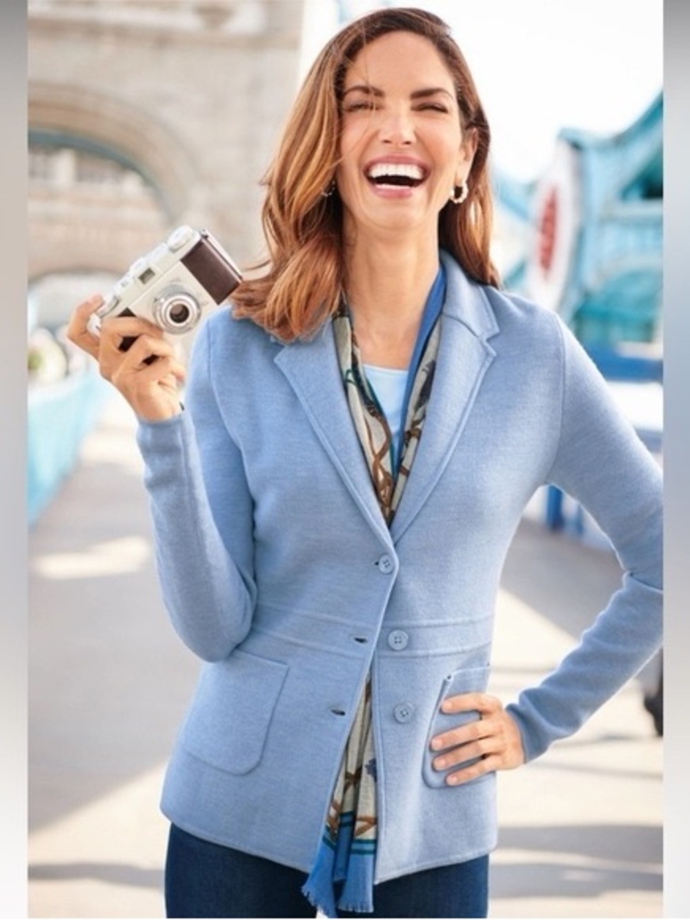 Talbots Light Blue Knit Blazer Jacket